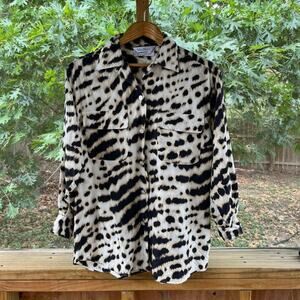 Max Mara Women's Animal Print 100% Silk Button Front Blouse Size 6
